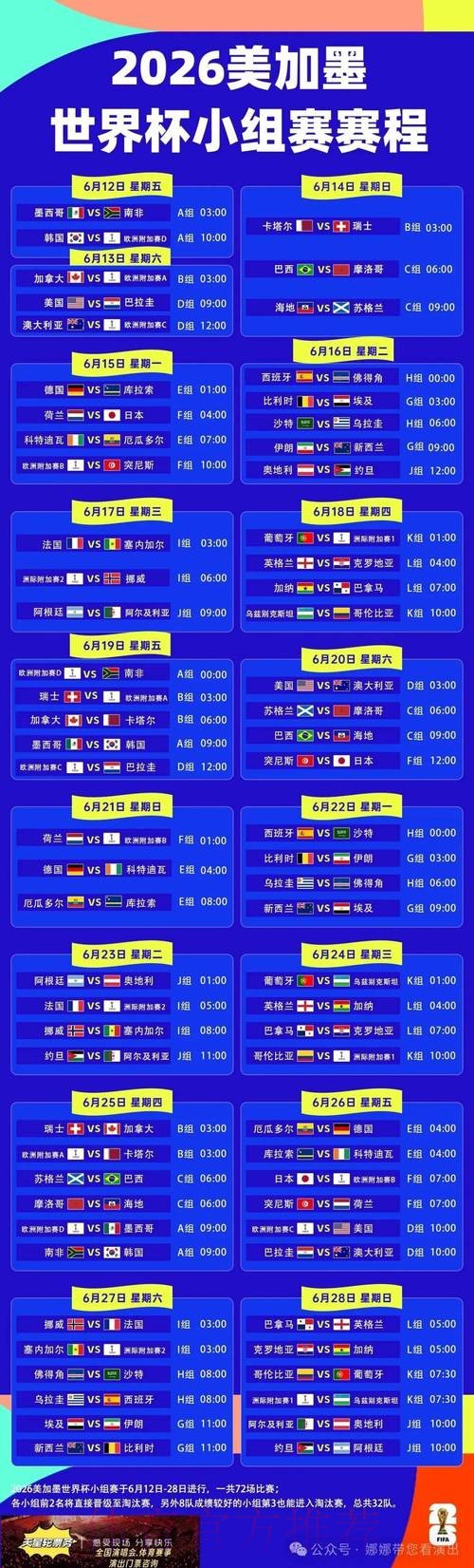 2026世界杯每日赛程今日最新时间表在哪里看 2026世界杯每日赛程今日最新时间表在哪里看